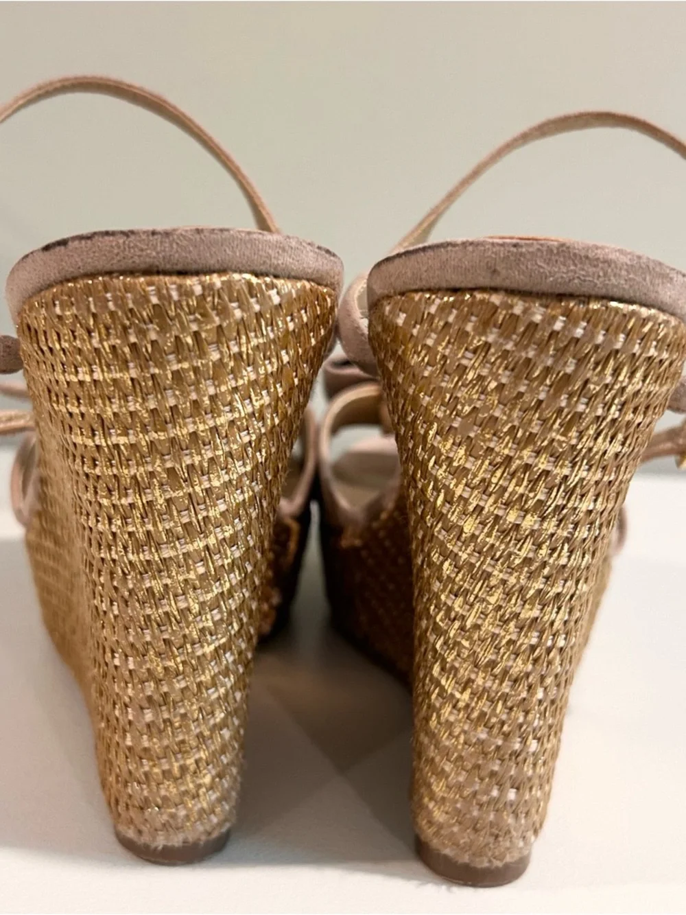 G by Guess Taupe Suede Bow Espadrille Platform Wedge Sandals 8.5